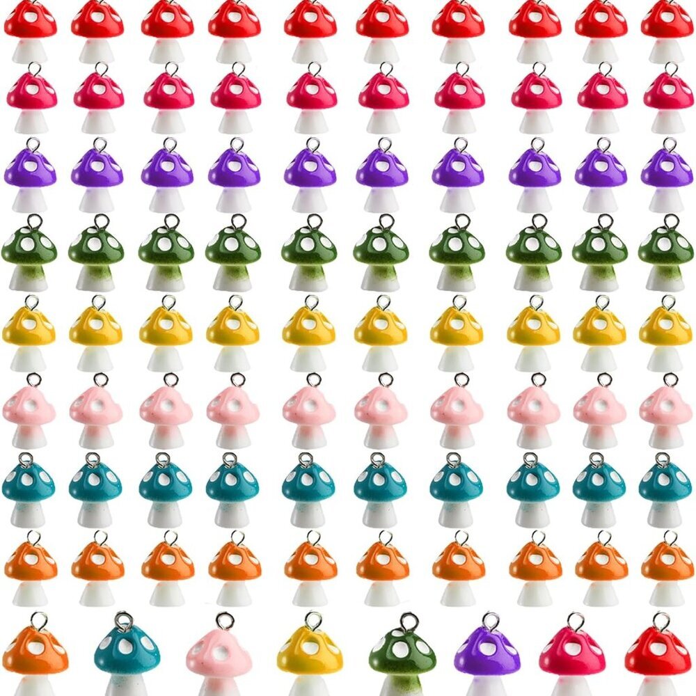 80 Pcs Mushroom Pendant Charms, Colorful Mushroom Resin Charms for Jewelry Makin